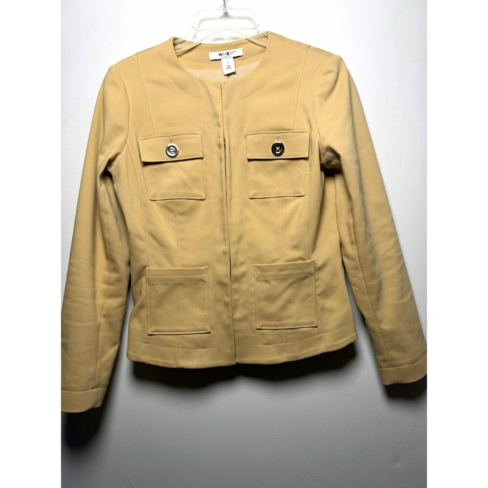 WHBM Beige Twill Fitted Short Jacket Button Closure w/ Pockets Women’s 4